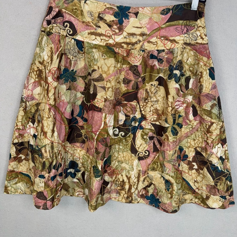 Chicos Skirt Womens 2.5 Colorful Silk Embroidered Floral Boho Luxury Flowy - Picture 2 of 12
